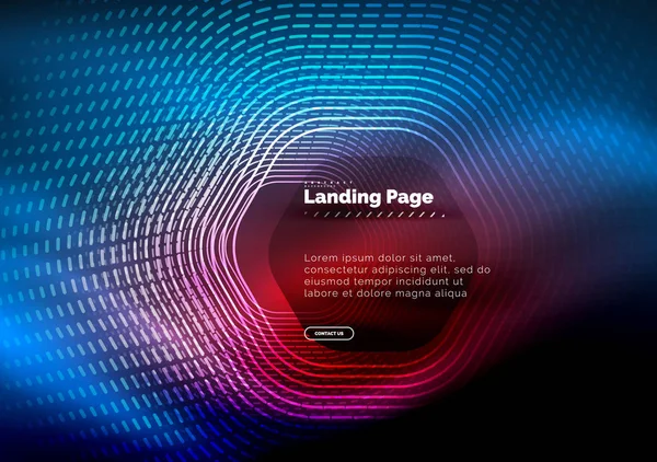 Neon glühende Techno-Sechseck-Formlinien, Hi-Tech futuristischer abstrakter Hintergrund, Landing Page Template — Stockvektor