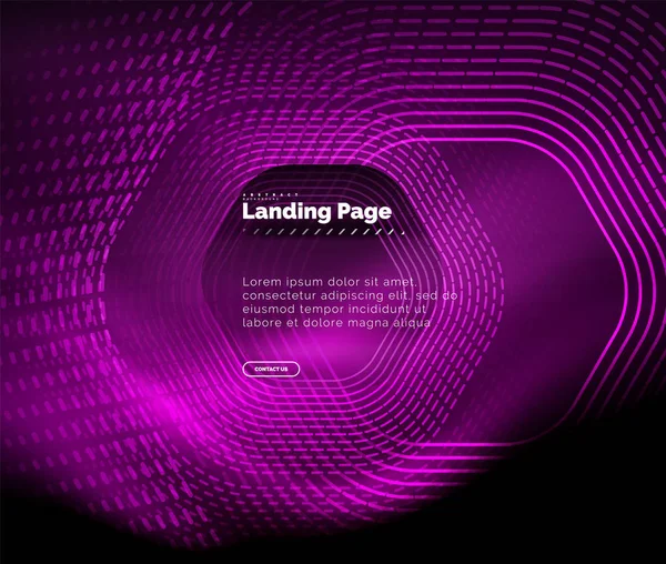 Neon glühende Techno-Sechseck-Formlinien, Hi-Tech futuristischer abstrakter Hintergrund, Landing Page Template — Stockvektor