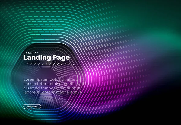 Neon glühende Techno-Sechseck-Formlinien, Hi-Tech futuristischer abstrakter Hintergrund, Landing Page Template — Stockvektor