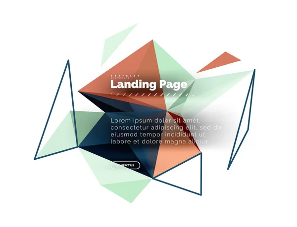 Diseño triangular fondo abstracto, landing page. Triángulos coloridos de bajo estilo poli en blanco — Vector de stock