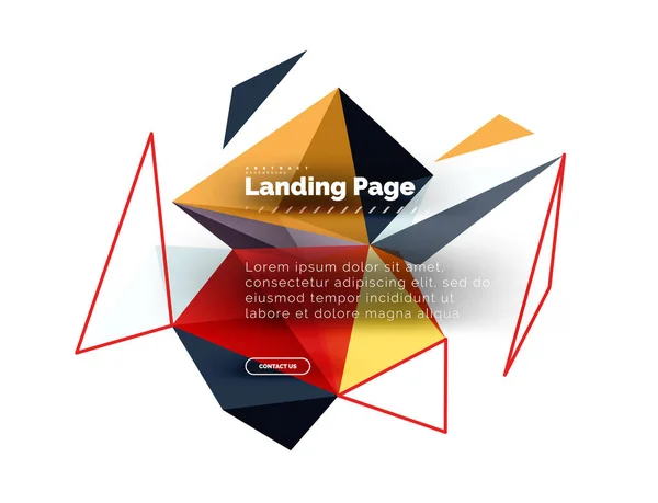 Diseño triangular fondo abstracto, landing page. Triángulos coloridos de bajo estilo poli en blanco — Vector de stock