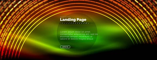 Linhas techno brilhantes néon, oi-tech modelo de fundo abstrato futurista com círculos, modelo de landing page — Vetor de Stock