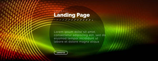 Linhas techno brilhantes néon, oi-tech modelo de fundo abstrato futurista com círculos, modelo de landing page — Vetor de Stock