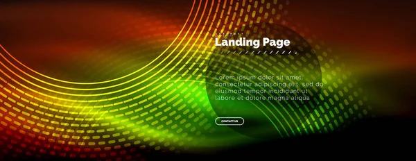 Neón brillantes líneas techno, alta tecnología futurista plantilla de fondo abstracto con círculos, plantilla de landing page — Archivo Imágenes Vectoriales