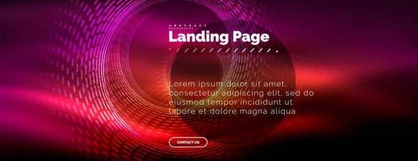 Neon glühende Techno-Linien, Hi-Tech futuristische abstrakte Hintergrundvorlage mit Kreisen, Landing Page Template — Stockvektor