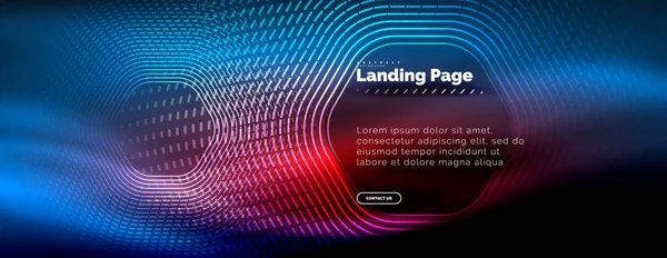 Neon glowing techno hexagon shape lines, hi-tech futuristic abstract background, landing page template — Stock Vector