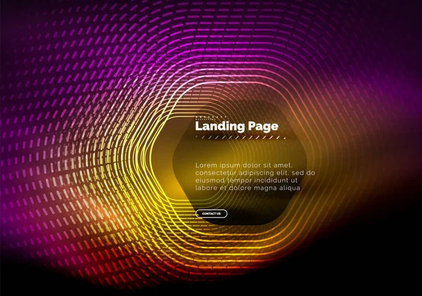 Неоновые светящиеся линии формы шестиугольника, высокотехнологичный футуристический абстрактный фон, шаблон целевой страницы — стоковый вектор