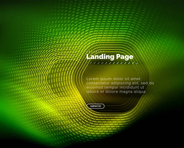 Neon glühende Techno-Sechseck-Formlinien, Hi-Tech futuristischer abstrakter Hintergrund, Landing Page Template — Stockvektor