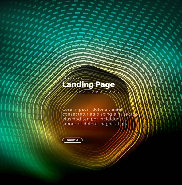 Neon glühende Techno-Sechseck-Formlinien, Hi-Tech futuristischer abstrakter Hintergrund, Landing Page Template — Stockvektor