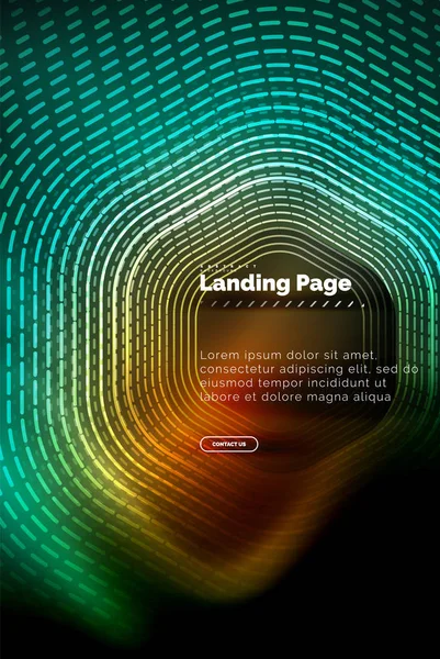 Neon gloeiende lijnen van een shape techno zeshoek, hi-tech futuristische abstracte achtergrond, landing paginasjabloon — Stockvector