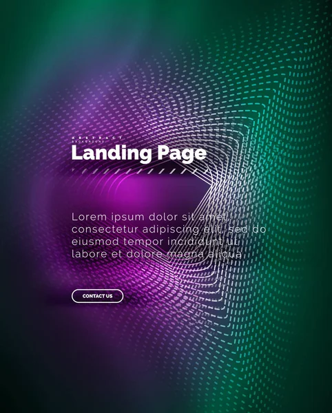 Neon Glowing Background Landing Page Vector Illustration — Stock Vector