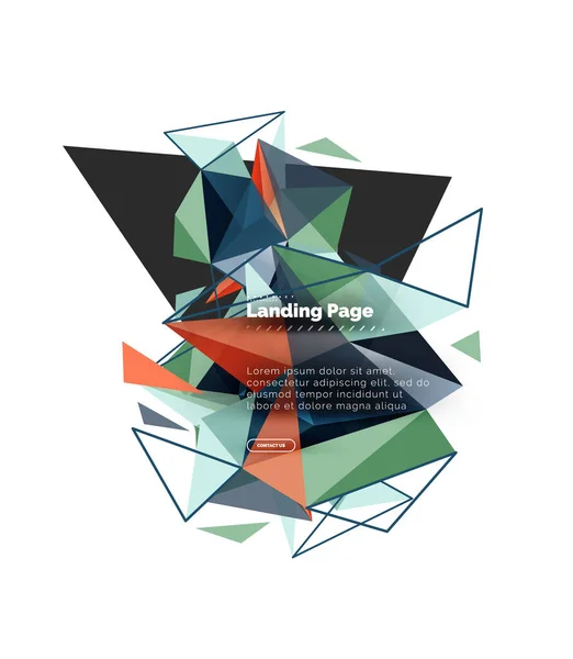 Conception triangulaire fond abstrait, page de destination. Triangles colorés de style poly bas sur blanc — Image vectorielle