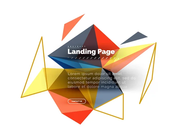 Driehoekige ontwerp abstracte achtergrond, bestemmingspagina. Lage poly stijl kleurrijke driehoeken op wit — Stockvector