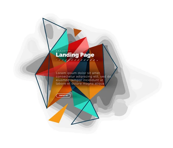 Diseño triangular fondo abstracto, landing page. Triángulos coloridos de bajo estilo poli en blanco — Vector de stock