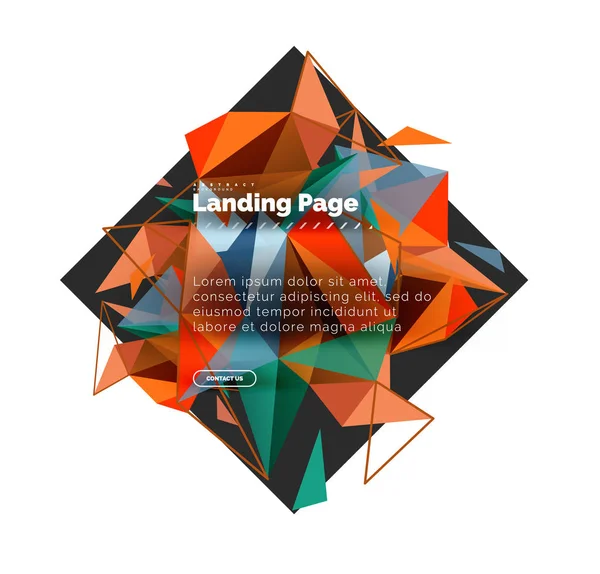Τριγωνική σχεδίαση αφηρημένα φόντο, σελίδας προορισμού. Χαμηλή πολυ στυλ πολύχρωμα τρίγωνα σε λευκό — Διανυσματικό Αρχείο