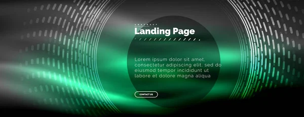 Linhas techno brilhantes néon, oi-tech modelo de fundo abstrato futurista com círculos, modelo de landing page — Vetor de Stock