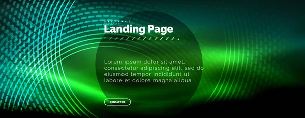 Neon glühende Techno-Linien, Hi-Tech futuristische abstrakte Hintergrundvorlage mit Kreisen, Landing Page Template — Stockvektor