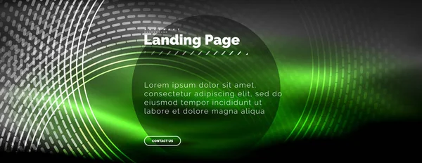 Linhas techno brilhantes néon, oi-tech modelo de fundo abstrato futurista com círculos, modelo de landing page —  Vetores de Stock