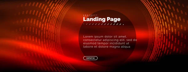 Linhas techno brilhantes néon, oi-tech modelo de fundo abstrato futurista com círculos, modelo de landing page — Vetor de Stock