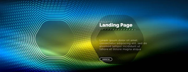 Linhas de forma de hexágono techno brilhante néon, oi-tech futurista fundo abstrato, modelo de landing page — Vetor de Stock