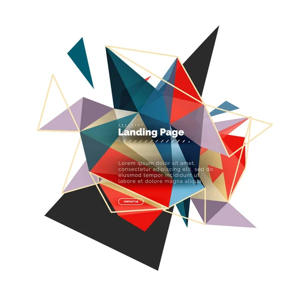 Diseño triangular fondo abstracto, landing page. Triángulos coloridos de bajo estilo poli en blanco — Vector de stock