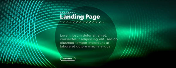 Linee techno incandescente al neon, hi-tech futuristico modello astratto di sfondo con cerchi, modello di pagina di destinazione — Vettoriale Stock