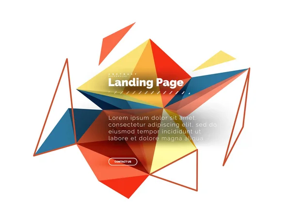 Conception triangulaire fond abstrait, page de destination. Triangles colorés de style poly bas sur blanc — Image vectorielle