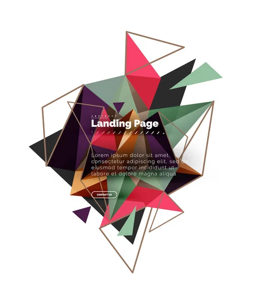 Diseño triangular fondo abstracto, landing page. Triángulos coloridos de bajo estilo poli en blanco — Archivo Imágenes Vectoriales
