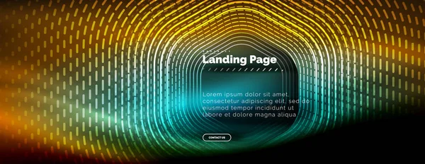 Neon glühende Techno-Sechseck-Formlinien, Hi-Tech futuristischer abstrakter Hintergrund, Landing Page Template — Stockvektor