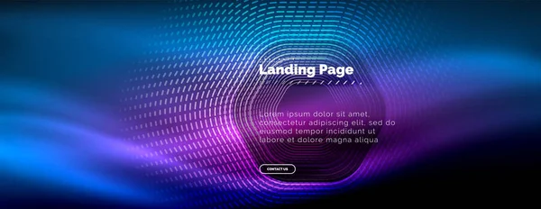 Neón brillantes líneas de forma de hexágono techno, fondo abstracto futurista de alta tecnología, plantilla de landing page — Vector de stock