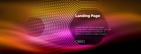 Neon glühende Techno-Sechseck-Formlinien, Hi-Tech futuristischer abstrakter Hintergrund, Landing Page Template — Stockvektor