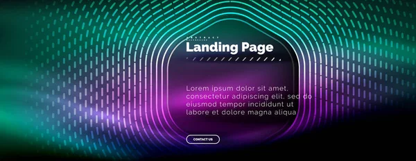 Neon glühende Techno-Sechseck-Formlinien, Hi-Tech futuristischer abstrakter Hintergrund, Landing Page Template — Stockvektor