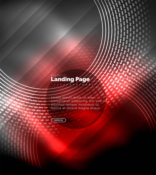 Neón brillantes líneas techno, alta tecnología futurista plantilla de fondo abstracto con círculos, plantilla de landing page — Vector de stock