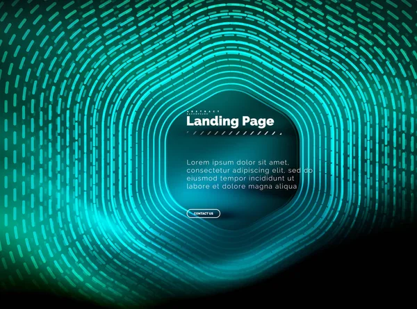 Neon glühende Techno-Sechseck-Formlinien, Hi-Tech futuristischer abstrakter Hintergrund, Landing Page Template — Stockvektor