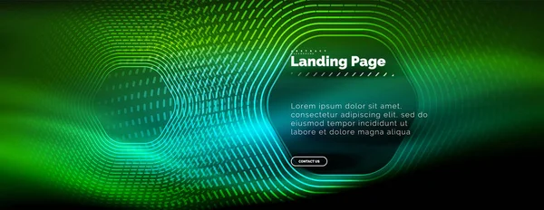 ネオン輝くテクノ六角形線、ハイテク未来的な抽象的な背景、ランディング ページ テンプレート — ストックベクタ