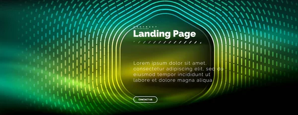 Neon glühende Techno-Sechseck-Formlinien, Hi-Tech futuristischer abstrakter Hintergrund, Landing Page Template — Stockvektor