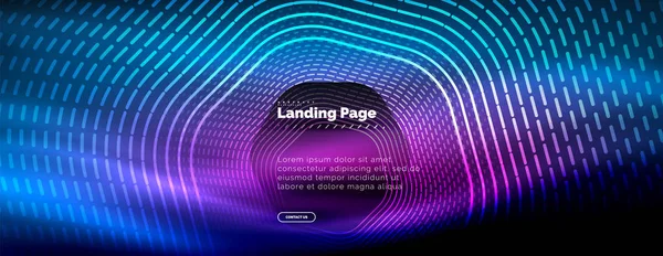 Neon glühende Techno-Sechseck-Formlinien, Hi-Tech futuristischer abstrakter Hintergrund, Landing Page Template — Stockvektor