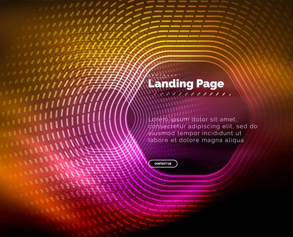 Neon glühende Techno-Sechseck-Formlinien, Hi-Tech futuristischer abstrakter Hintergrund, Landing Page Template — Stockvektor