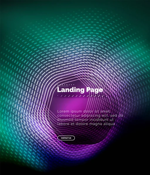 Neon glühende Techno-Sechseck-Formlinien, Hi-Tech futuristischer abstrakter Hintergrund, Landing Page Template — Stockvektor