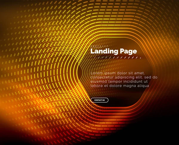 Neón brillantes líneas de forma de hexágono techno, fondo abstracto futurista de alta tecnología, plantilla de landing page — Vector de stock