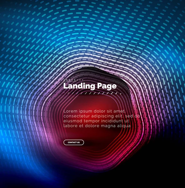 Neon glühende Techno-Sechseck-Formlinien, Hi-Tech futuristischer abstrakter Hintergrund, Landing Page Template — Stockvektor