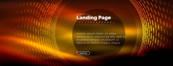 Linhas techno brilhantes néon, oi-tech modelo de fundo abstrato futurista com círculos, modelo de landing page — Vetor de Stock