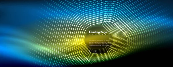 Neon glühende Techno-Sechseck-Formlinien, Hi-Tech futuristischer abstrakter Hintergrund, Landing Page Template — Stockvektor