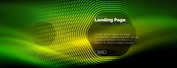 Neón brillantes líneas de forma de hexágono techno, fondo abstracto futurista de alta tecnología, plantilla de landing page — Vector de stock