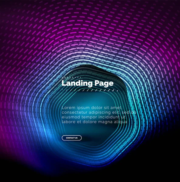 Neon glühende Techno-Sechseck-Formlinien, Hi-Tech futuristischer abstrakter Hintergrund, Landing Page Template — Stockvektor