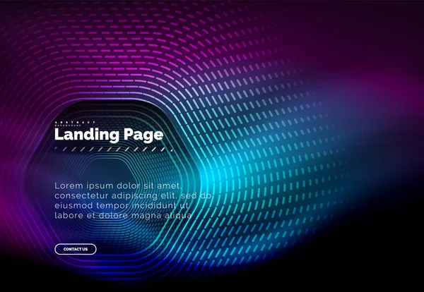 Neon glühende Techno-Sechseck-Formlinien, Hi-Tech futuristischer abstrakter Hintergrund, Landing Page Template — Stockvektor