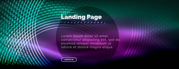 Neon glühende Techno-Linien, Hi-Tech futuristische abstrakte Hintergrundvorlage mit Kreisen, Landing Page Template — Stockvektor