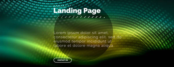 Linhas techno brilhantes néon, oi-tech modelo de fundo abstrato futurista com círculos, modelo de landing page — Vetor de Stock