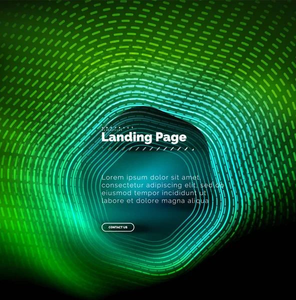 Neon glühende Techno-Sechseck-Formlinien, Hi-Tech futuristischer abstrakter Hintergrund, Landing Page Template — Stockvektor