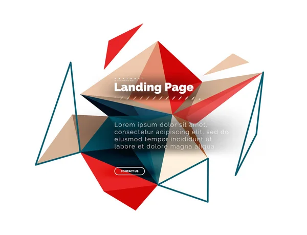 Triangulär design abstrakt bakgrund, målsida. Låg poly stil färgglada trianglar på vit — Stock vektor